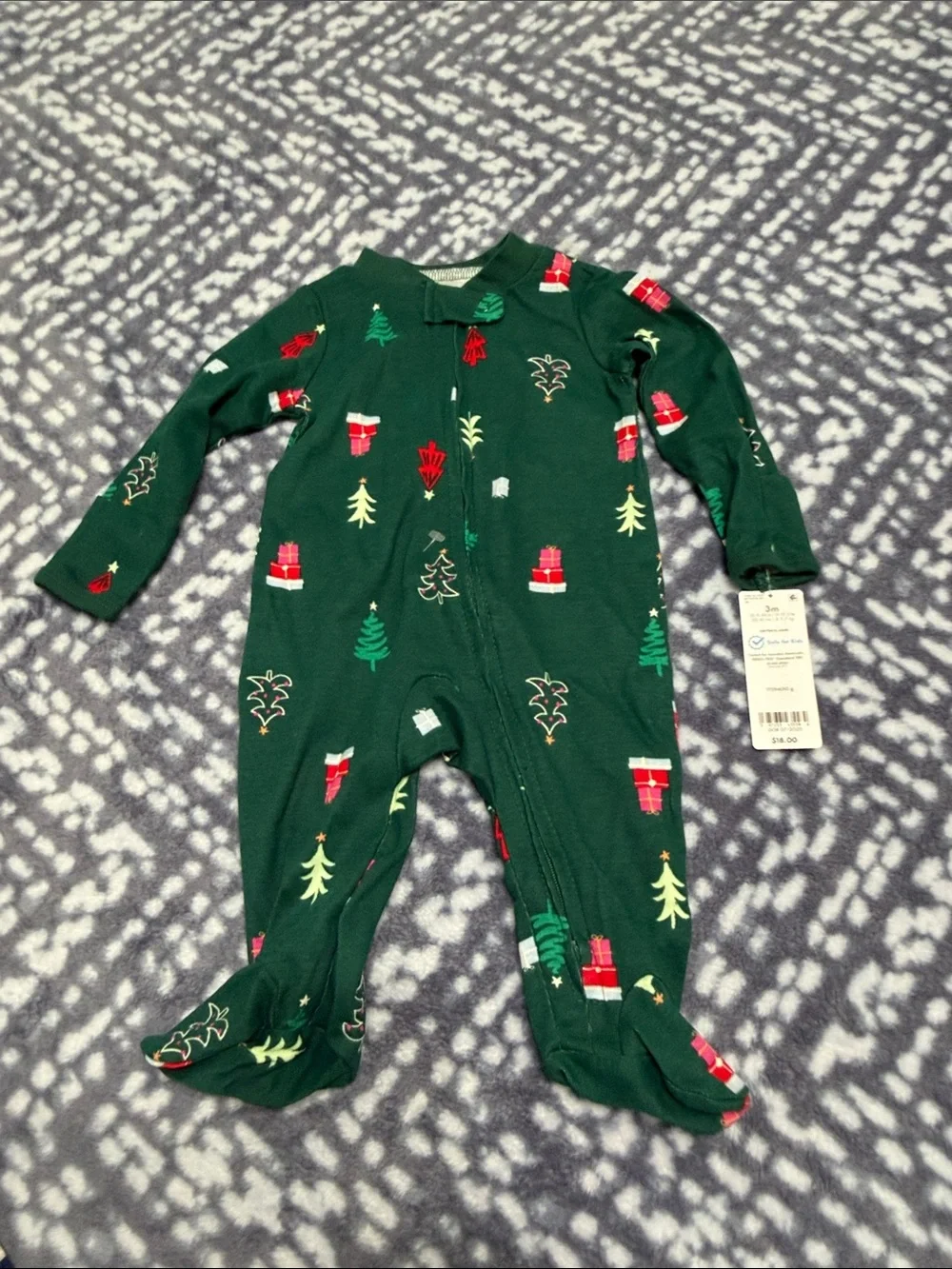 Carter's Dark Green Holiday Tree & Gift Footed One-Piece